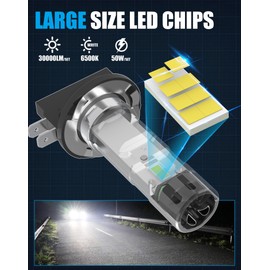 CHOPDARK H11B LED Bulbs Fog Lamp 50W 6500k White Plug and Play Fan Cooling for Kia Hyundai ‎Fiesta Corsa 2pcs