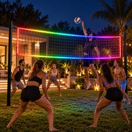 31 FT Light-Up Volleyball Net – Large recreational volleyball net adds LED illumination for backyard, beach