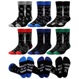 Eurzom 6 Pairs Funny Math Science Socks for Men Novelty Graduation Teacher Gift for Chemist Mathematicians Biology Scientists(Math)