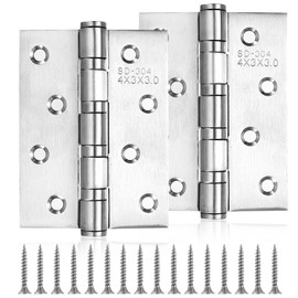 2 Pcs Door Hinges, 4 Inch/100mm Stainless Steel Folding Butt Hinges for Internal External Doors, Silver Ball Bearing Metal Heavy Duty Door Hinges for Wooden Boxes Gate Window Closet Drawer Hinges