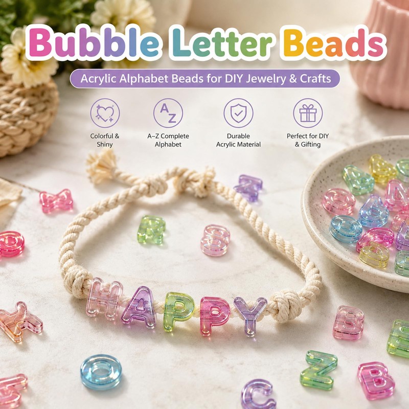 78 Pcs Colorful Chunky Letter Beads with 6mm Hole, Cute