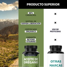 Beyond Vitamins | Aceite De Oregano Orgánico 100% Natural Con 88% Carvacrol | oil of oregano | Aceite Oregano Capsulas - Candida Cleanse Grado Alimenticio - Vitaminas Mujer / Hombre - (180 Cápsulas)