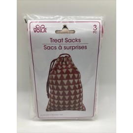 Voila 3 PC Burlap Treat Sacks Red Triangle by Voila 4x6 with Drawstring Free Ship New