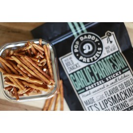 Pop Daddy Flavored Pretzels Sticks, Healthy Gourmet Pretzels Snacks, 7.5oz Individual Bags, 3 Pack, Garlic Parmesan