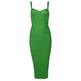 Whoinshop Women's Rayon Strap Celebrity Midi Evening Party Bandage Dress (L, Dark Green)