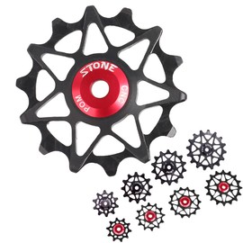 DJC Stone Bearing Bike Pulley Wheel Derailleur Pulley Narrow Wide Tooth Guide Roller 10t 12t 14t 16t MTB Road Bike Derailleur Over Sized Pulley Wheel (red Hollow, 12T)