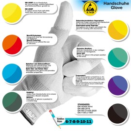 Minadax ESD SafeTab Antistatic Gloves - 2 Pairs, Size XXL/11 - For Repair, Assembly and Cleaning in Electronics, Precision Mechanics, Model Making, Cars and Motorcycles