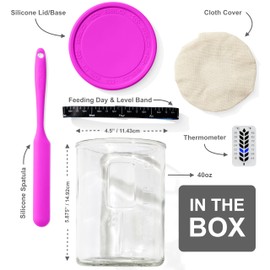 Premium Sourdough Starter Jar - 40oz Large Sourdough Jar with Marked Feeding Band, Thermometer, Scraper, Cloth Cover and Silicone Lid/Base, Wide Mouth Starter Kit - Pink