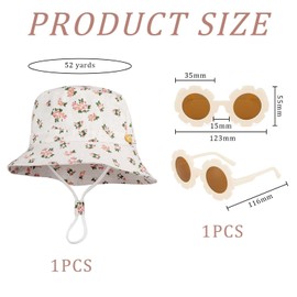 1 Piece Floral Hat And 1 Piece Children'S Sunglasses, Children'S Sun Hat, Adjustable Baby Hat, Cute Pattern Hat, Children'S Sun Protection Hat.
