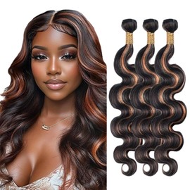 BilltiiWW P1B30 Human Hair Bundles Body Wave Bundles Human Hair Two Tone Black and Brown With Highlights Brazilian Weave Soft and Silky for Women 26 28 30 Inch