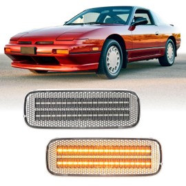 USR 89-94 S13 Front Side Marker Light – Parking Lamps (Left + Right) Pair - Compatible with 1989-1994 Nissan 240SX, 180SX, Silvia, Pig Nose / 93-97 Nissan Altima All Models (CLEAR LENS with AMBER LED)