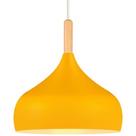 iDEGU Pendant Lamp Retro 24 cm Pendant Light Modern Scandinavian E27 Ceiling Light Made of Metal Wood Pendant Light for Bedroom Dining Room Kitchen Living Room (Orange-Yellow, Pack of 1)
