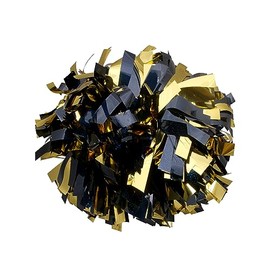 ICOCHEER Cheerleading Pom Poms Metalic Holographic Cheerleader 6 inch 1 Pair 2 Pieces (Navy Blue/Yellow Gold)