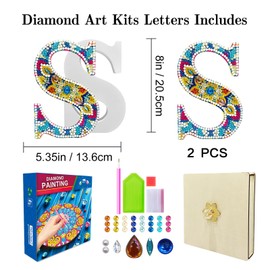 YOYA Diamond Art Letters, 8 Inch Diamond Painting Wooden Letters for Crafts, DIY Full Drill Double Side Diamond Art Kits Letters, 5D Letter Diamond Art Projects for Home Wedding Party Decor, S