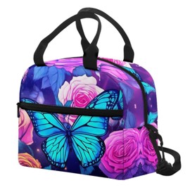 HELLHERO Butterfly Lunch Bag Insulated Lunch Bags Reusable Lunch Box Tote Pack Shoulder Handbag Food Storage Organzier for Women Teen Girls School Workout Office Hiking BBQ Camping