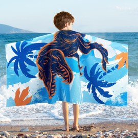WERNNSAI Dinosaur Kids Beach Towel for Boys - 30” x 60” Quick Dry Sand-Free Swim Towels for Boys Super Soft Absorbent Towel, Pool Camping Travel Bath Towel for Outdoor Sports Picnic