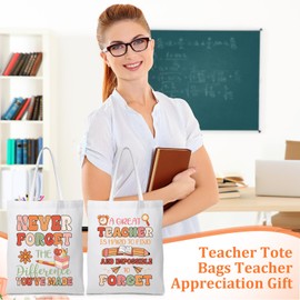 Chunful 10 Pack Teacher Tote Bags Teacher Appreciation Gifts Bulk Inspirational for Women Christmas Gift Rainbow Bags (Boho)
