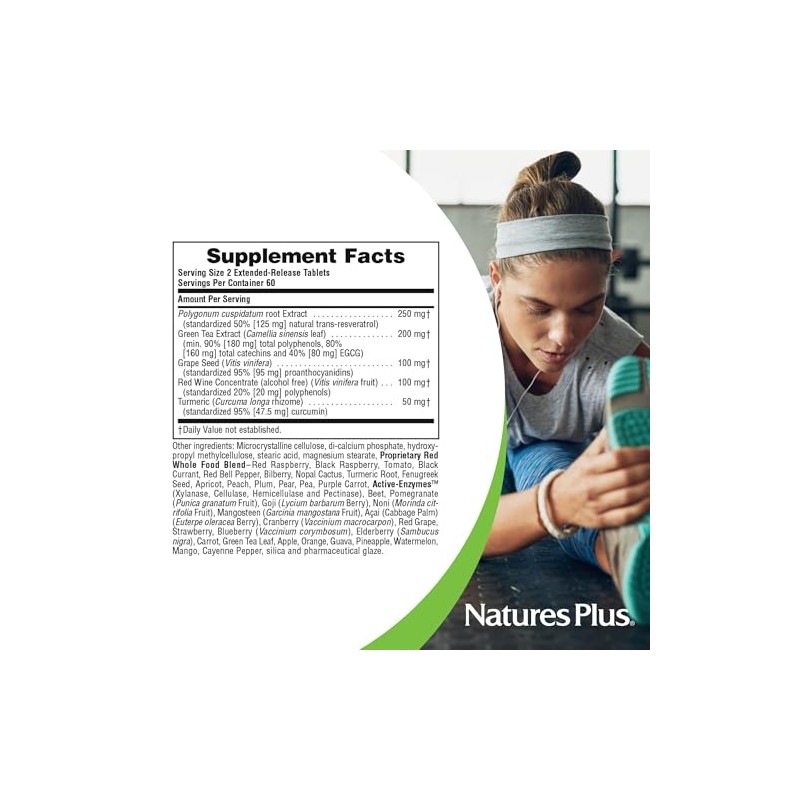 NaturesPlus Herbal Actives Resveratrol, Extended Release - 120 Tablets -