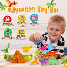 IPOURUP Dinosaur Toys for Kids 2-7 Kid Wooden Stacking Blocks Montessori Toy for 3 4 5 6 7 8 Year Old Boys Girls Birthday Gifts Toddler Balance Game Ages 2-4 3-5 Educational Toys for Boy Girl Age 5-7