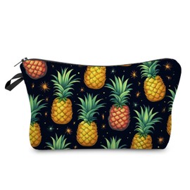 Livel lhood Black Background Pineapple Makeup Bag Cute Small Organizer Zipper Pouch Black Background Pineapple Cosmetic Bag Birthday Present for Women Friends