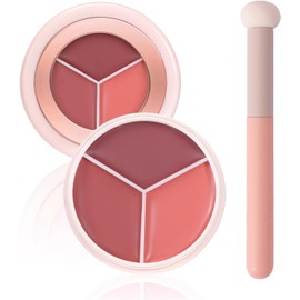 Rubor en crema ultrasuave de 3 colores para mejillas, Pincel Incluido Bálsamo Multiusos y Tinte Labial, Hidratante, Ligero y Fácil de Difuminar, Maquillaje Facial (2#)