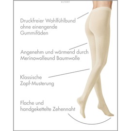 KUNERT Women's Tights Winter Dreams - Plait Warming, Winter white 2030
