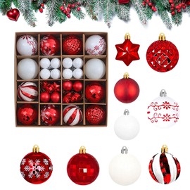 44Pcs Christmas Ball Plastic Christmas Ornament Decorative Bauble Hanging Christmas Decoration For Holiday Party Wedding Decorations Home Festival Decors Christmas Tree Decoration (Red and white)