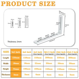 Alise Floating Shelf Brackets,L Brackets for Shelves Heavy Duty Shelving Brackets Stainless Steel Corner Brace Angle Bracket for Wood,5x3 Inch Wall Shelf Bracket White,Pack of 4