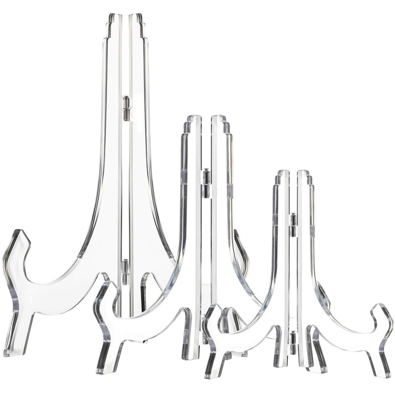 HESTYA 12 Pcs Clear Acrylic Easels Plate Stands Holders to