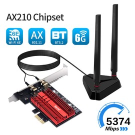 WiFi 6E AX210 (AXE5400) PCIe WiFi Card for Gaming PC Tri-Band PCIe Wireless Adapter for Desktop with High Speed Extended Pro Base Dual Antennas Bluetooth 5.3(USB Port),MU-MIMO, OFDMA for Win 11/10