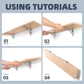 Folding Shelf Brackets 10 Inch of 2 Pack Max. Load 220 lb Heavy Duty Shelf Brackets Stainless Steel DIY Wall Mounted Space Saving for Table Work Bench