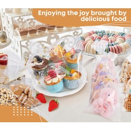 SUREHOME Cellophane Bags, 100 Pack Clear Gift Bag Cellophane Treat Bags with Ties 6x10 Inch Plastic Small Cello Candy Bag for Birthday Party Favors Goodie valentines Cookies Bakery Snack Popcorn Wraps