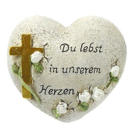 Heart with Cross and German Text 'Du lebst in our hearts'