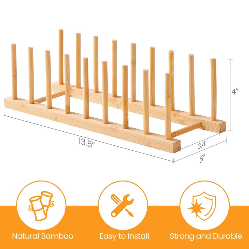 Worthyeah Bamboo Dish Dying Rack - Pot Lid Plate Organizer