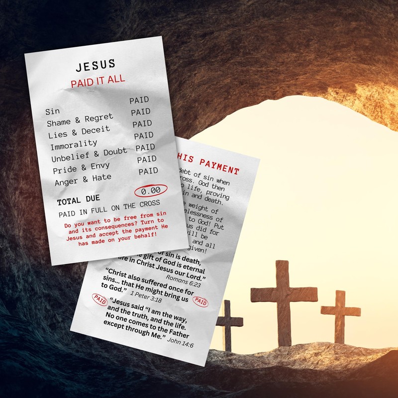 Jesus Paid It All Receipts 100pk Roman Road Zero Due