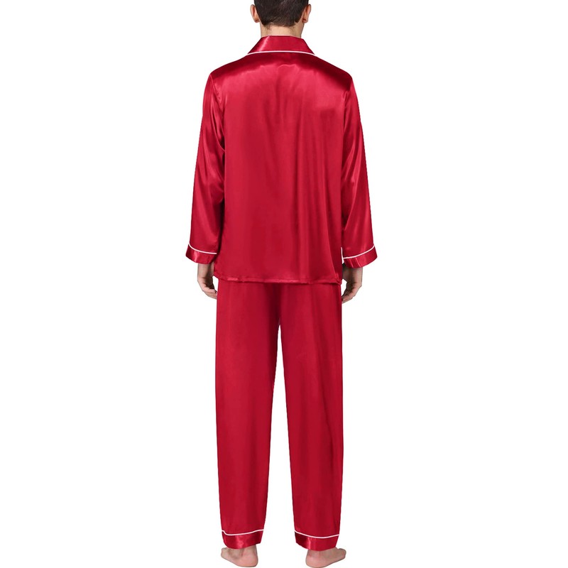 SWOMOG Men's Pajama Set Silk Satin Pajamas Classic Button-Down Sleepwear