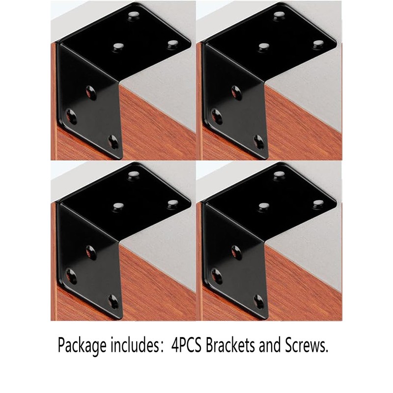 4Packs 2in Black L Corner Brackets for Wood, Heavy Duty