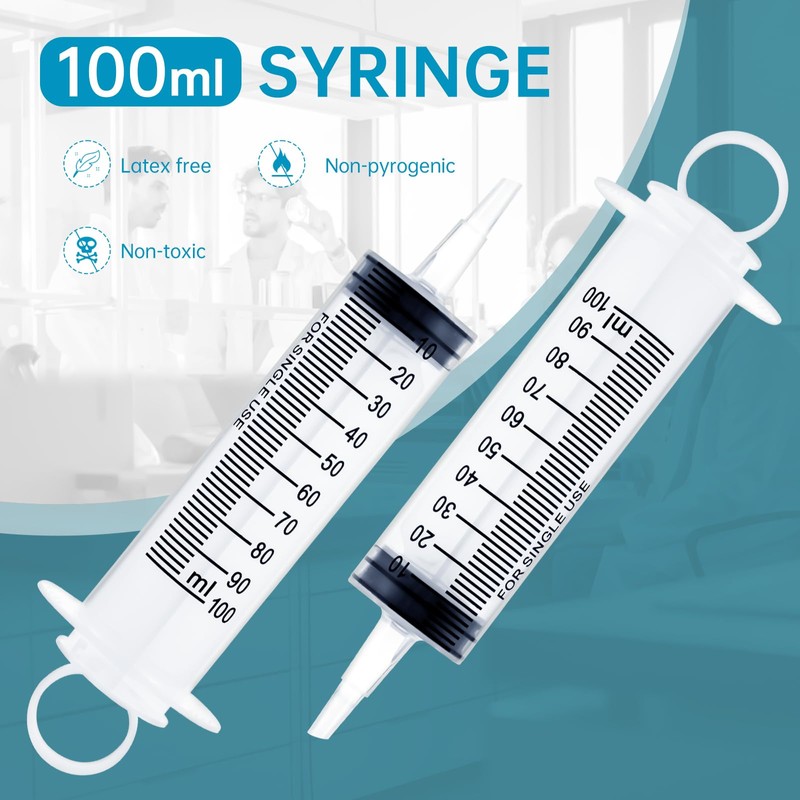 8 Pack 100ml Plastic Syringe for Scientific Labs, Dispensing, Measuring,