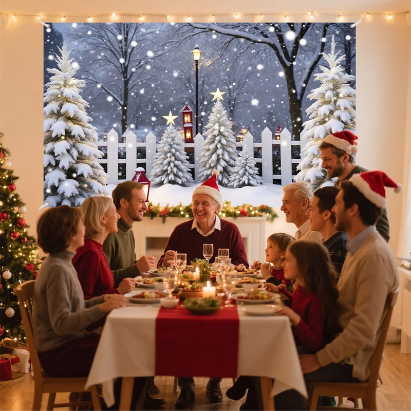 Christmas Photography Backdrop Glitter Snowy Forest Pine Tree Background Xmas
