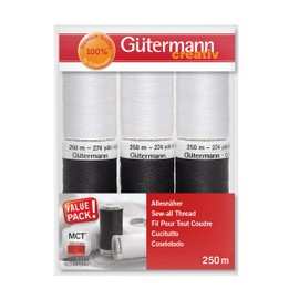 Gütermann Creativ 734000-6 Sewing Thread Set with 6 Spools All-purpose Sewing 250 m in Black and White