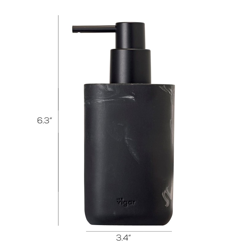 Vigar Zense Black Marble Hand Soap Dispenser, Refillable Pump Bottle