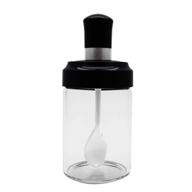 Excelity Condiment Pots with Spoon and Lid Clear Glass Containers Jars for Storing and Dispensing Spice Salt Sugar Pepper
