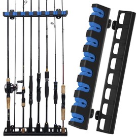 THKFISH Fishing Rod Rack Store 8 Fishing Rod Holders Rod Rack Wall Mount Vertical Fishing Pole Holders for Garage Room, Boats Store 8 Fishing Rod Combos,1pair blue