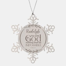 Inspirational Rudolph Christmas Ornament Engraved Snowflake for Colleague Coworker Family, Rudolph Luke 1:37 for with God Nothing Shall be Impossible, Bible Verse Religious Quotes Gifts for Rudol
