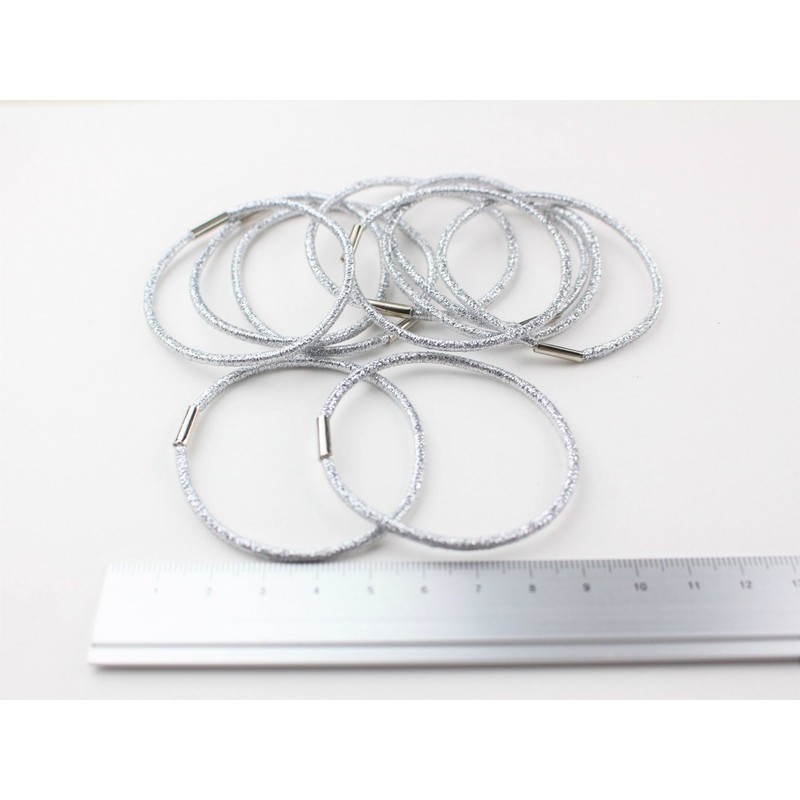 紗や工房 ヘアゴム【シルバーラメ(径約5cm)10個 ブラック】ヘア金具 リングゴム