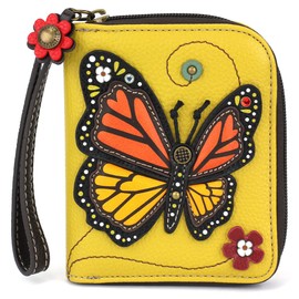 CHALA Zip Around Wallet, Wristlet, 8 Credit Card Slots, Sturdy Pu Leather - Monarch Butterfly - Mustard