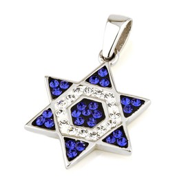 Blue and White Gemstones and Sterling Silver Star of David Pendant Necklace # 4
