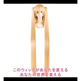 CaseEden Hatsune Miku Gold Miku Project DIVA Cosplay Wig, Twin Tails, With Vance, Gold, Blonde, White Melche Wig Net, Set of 2