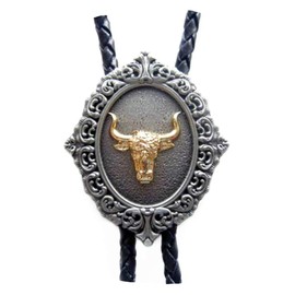 Bolo Tie Western Bull, with real gold plating, Western, Bolotie