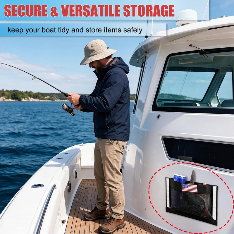 2Pcs Mesh Boat Storage Bag,Boat Organizers and Storage Self-Adhesive,10"x7"